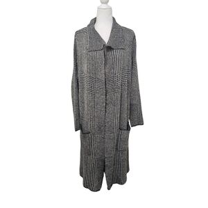 Joseph A. Long Sweater Open Front Cardigan Gray / Black Soft Oversized Small